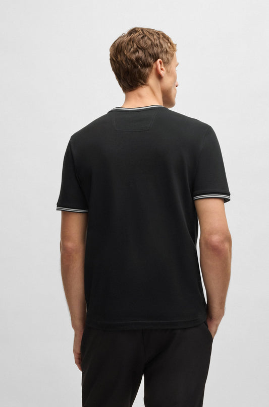 Camiseta de algodón elástico con rayas y logotipo.