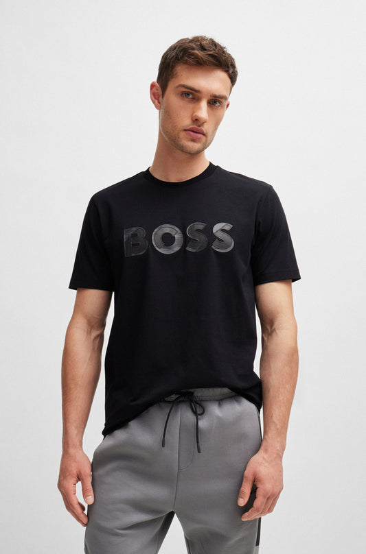 Camiseta de manga corta de algodón elástico con logo estampado
