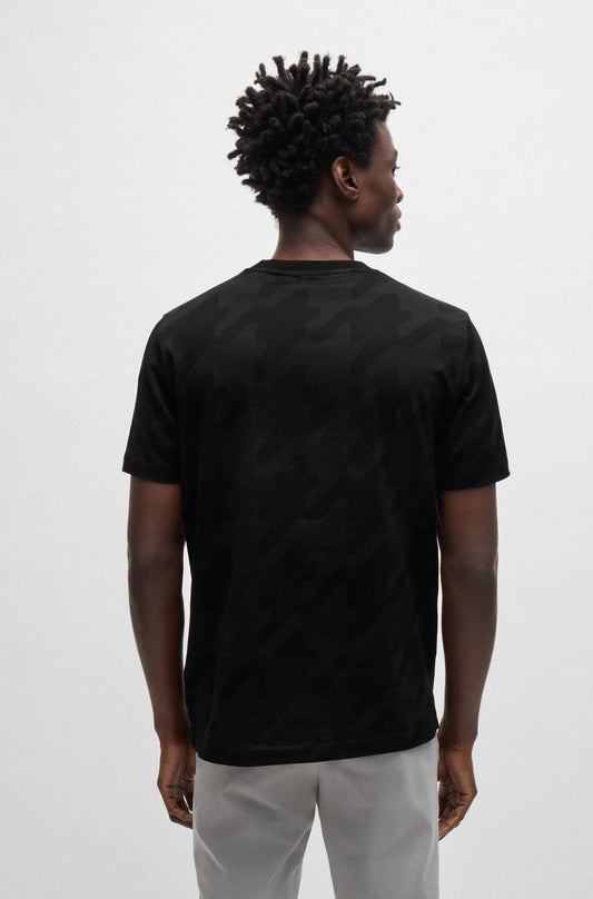 Camiseta de algodón mercerizado con jacquard pata de gallo