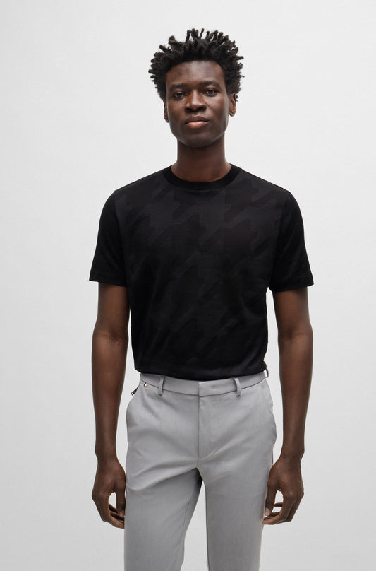 Camiseta de algodón mercerizado con jacquard pata de gallo